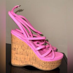 Nine West Pink Cork Platform Sandals Size 6.5 Worn Once